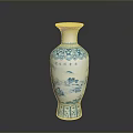 Traditional Blue And White Vase Sculpture With Intricate Carved Floral Patterns