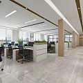 Bright Modern Public Office Space With Desks Chairs Computers Plants And Large Windows