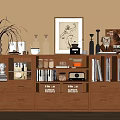 Wooden Hallway Cabinet and Sideboard with Decorative Vases Books Picture Frame and Storage Drawers