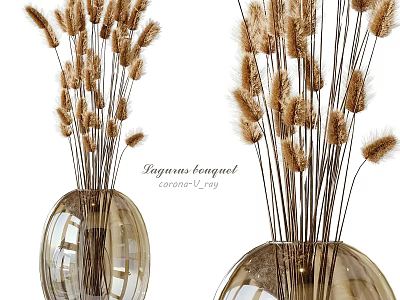 Elegant Decorative Ornament Set With Lagurus Bouquet In Glass Vases Corner View 3d model