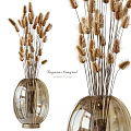 Elegant Decorative Ornament Set With Lagurus Bouquet In Glass Vases Corner View