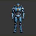 Blue Mech Warrior Robot With Orange Accents And Mechanical Armor Design