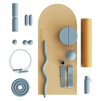 Essential Fitness Equipment Including Yoga Mat Jump Rope And Dumbbells 3d model