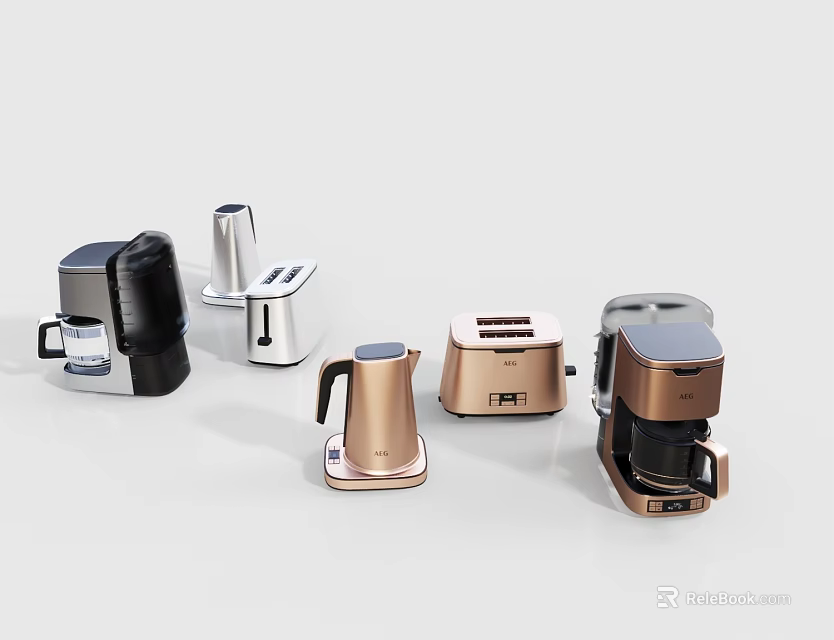 Modern Kitchen Appliances Collection With Coffee Maker Toaster Kettle And Sleek Design 3d model 