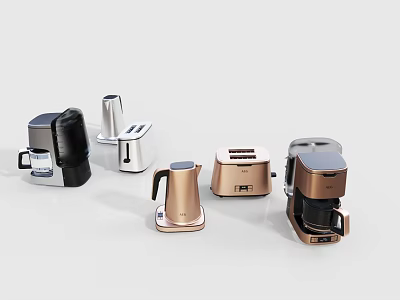 Modern Kitchen Appliances Collection With Coffee Maker Toaster Kettle And Sleek Design 3d model