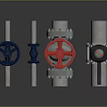 Various Types of Industrial Valves with Red and Blue Handwheels Including Gate and Ball Designs