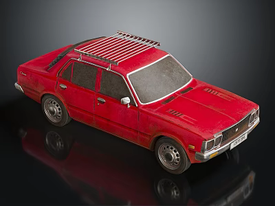 Shiny Red Vintage Sedan Featuring Roof Rack And Classic Exterior Design 3d model