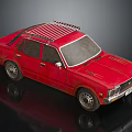 Shiny Red Vintage Sedan Featuring Roof Rack And Classic Exterior Design
