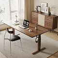 Modern Wooden Desk With Laptop Lamp Black Chair Dresser And Green Plant