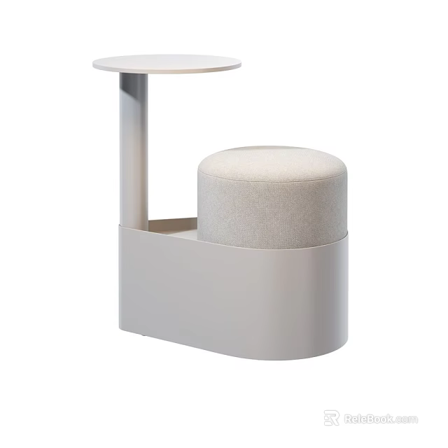 Modern Minimalist Side Table With Round Top And Upholstered Stool In White Stylish Design 3d model 