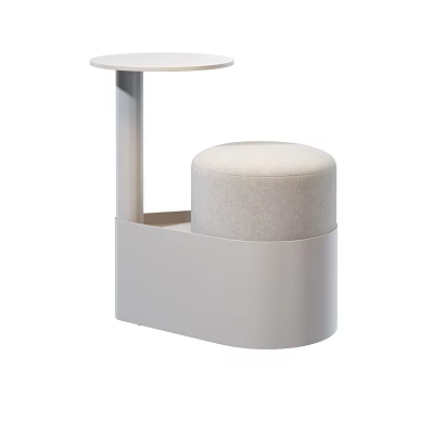 Modern Minimalist Side Table With Round Top And Upholstered Stool In White Stylish Design 3d model