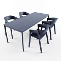 Modern Navy Blue Rectangular Dining Table And Chairs Set With Simple Backrest Design 3d model