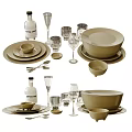 Modern Dinnerware Set With Plates Bowls Glasses Spoons And Bottle 3d model