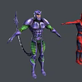 Game And Movie Character 3D Models With Four Characters Various Costumes Purple Red Green Outfits In Standing Poses