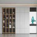 Modern Bookcase Interior Design With LED Lighting Open Shelves White Cabinets And Marble Wall