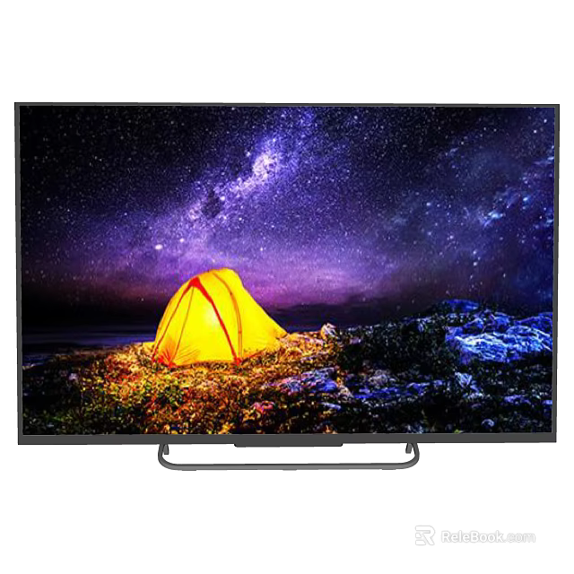 Modern TV Displaying Starry Sky Scene With Yellow Tent Rocks And Grass 3d model 