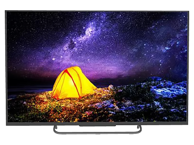 Modern TV Displaying Starry Sky Scene With Yellow Tent Rocks And Grass 3d model