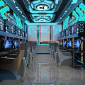 Modern Internet Cafe Interior With Multiple Computers Comfortable Seats And Futuristic Neon Decor 3d model