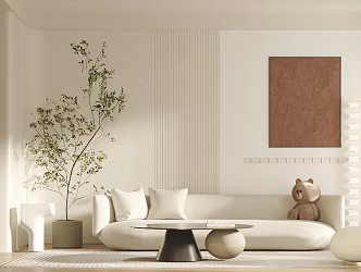 Modern Guest Restaurant Cream Home Guest Restaurant Multi-person Sofa Single Person Sofa Coffee Table Combination Hanging Picture Plant Dining Table and Chair Combination 3d model
