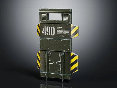 Green Industrial Box With Number 490 And Yellow Black Stripes 3d model
