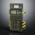 Green Industrial Box With Number 490 And Yellow Black Stripes