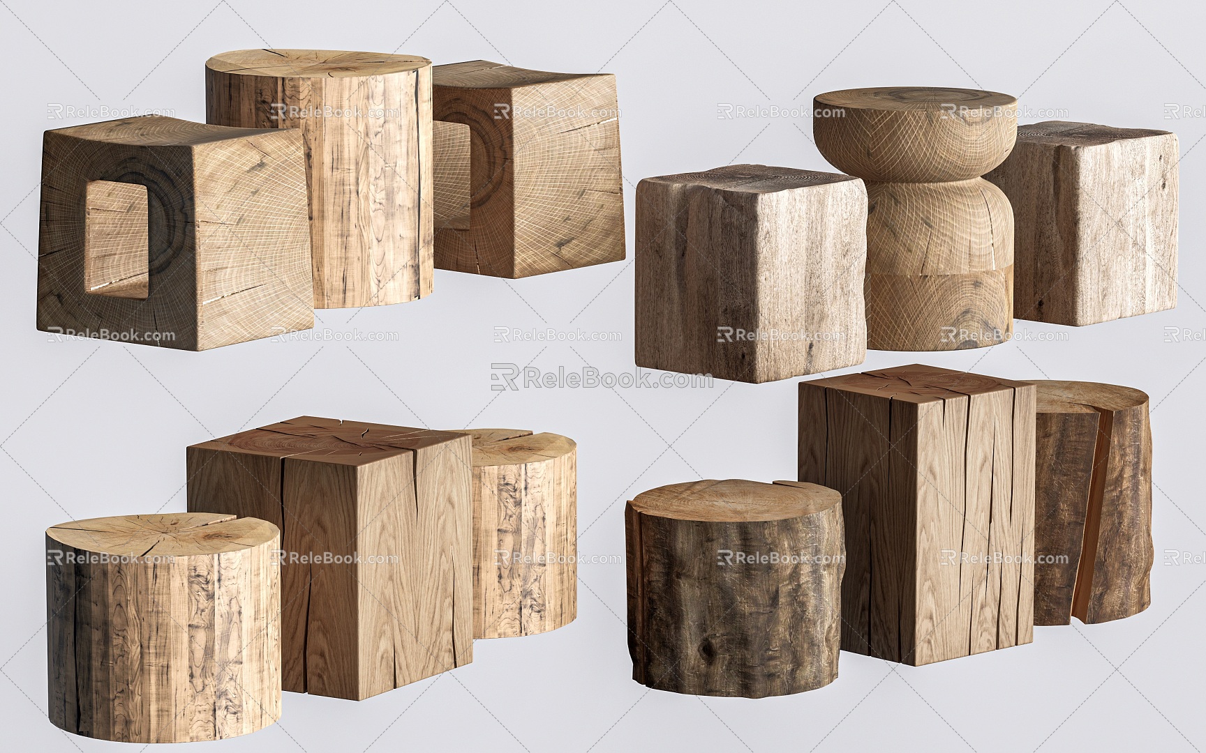 wood stump table stool wood stump stool old wood stump seat 3d model