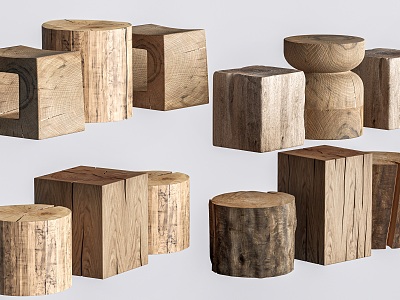 wood stump table stool wood stump stool old wood stump seat 3d model