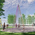 Landscape sketch art installation cone spiral abstract bamboo shoot shape vitality forest sketch color hemp rope woven metal frame pixelation 3d model