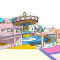 Colorful Children's Playground Equipment With Pink Building Moon Shape And Rabbit Decorations
