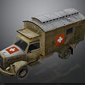 Vintage Ambulance With Red Cross Markings Rustic Brown Exterior And Metal Roof Design