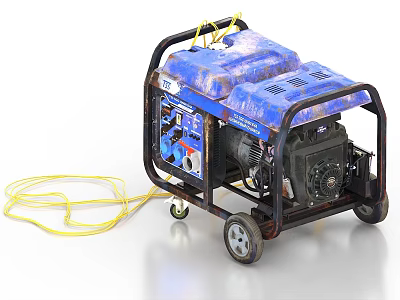 Portable Industrial Power Generator With Blue Cover Yellow Cable And Wheels 3d model