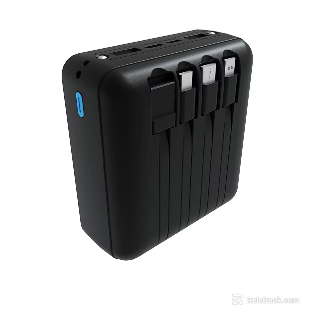 Black Multi Port USB Charger With Multiple USB Ports And Blue Indicator 3d model 