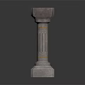 Classical Gray Stone Column With Base Pedestal Fluted Shaft And Gold Accent Ring 3d model