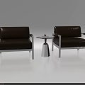 Casual Sofa Set with Brown Upholstery Silver Metal Frames and Small White Round Table 3d model