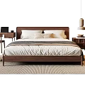 Cozy Modern Double Bed With Brown Headboard Nightstand Desk White Pillows And Rug