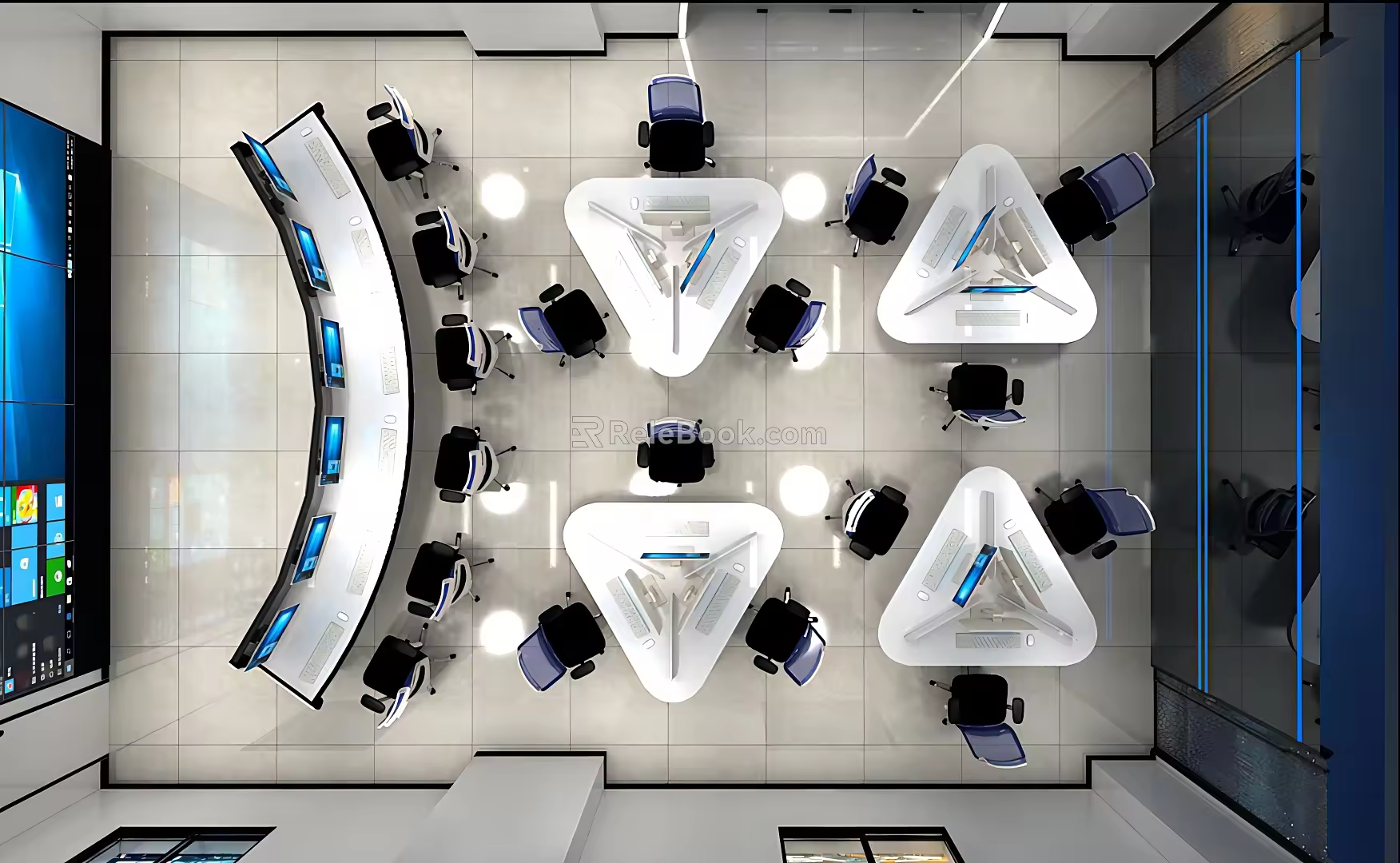 Command Center Multimedia Hall Intelligent Console Industrial Operation Desk High-tech Sense Booth Security Traffic Fire Monitoring Desk Single-link Double-link Three-link Stainless Steel Dispatching Computer Desk 3d model
