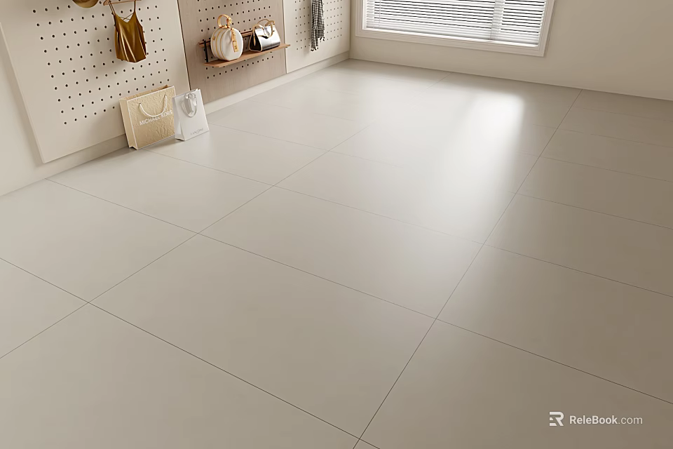 Light Colored Glossy Floor Tiles For Modern Home Interior Living Space Design 3d model 