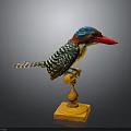 Kingfisher Wooden Sculpture Featuring Blue Head Colorful Feathers Red Beak And Yellow Stand