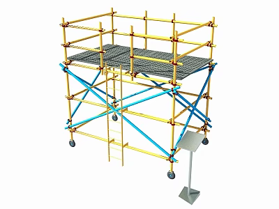 Stable Mobile Construction Scaffolding Frame With Platform And Lockable Wheels 3d model