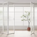 Glass Folding Doors In Modern Interior Open Design With Green Plant And Natural Light