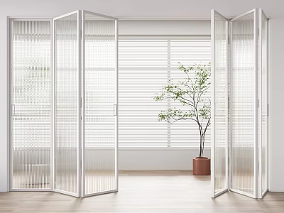 Glass Folding Doors In Modern Interior Open Design With Green Plant And Natural Light 3d model