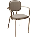 Modern Dining Chair With Metal Frame Light Gray Fabric Upholstery And Stylish Armrests Design