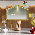 Indoor House Shaped Play Equipment With Colorful Windmill Yellow Slide Spiral Staircase And Spinning Tops