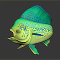 Vibrant Green And Yellow Mahi Mahi Fish With Open Mouth Blue Fins Dark Background Reflection
