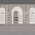 White Modern Decorative Cabinet With Arched Design And Multiple Shelves For Display Items