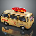Golden Bus With Surfer Boy Pizza Branding For Delivery Service