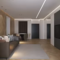 Modern Open Concept Living Dining Room With Herringbone Flooring Large Windows And Dining Table