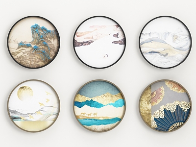 New Chinese Style Round Frame Painting Round Painting 3d model