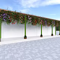 Colorful Flower Covered Pergola with Green Columns White Wall and Gray Brick Floor