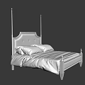 Classic Black Frame Double Bed With Beige Upholstered Headboard And Button Tufted Design 3d model